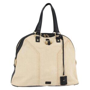 SAINT LAURENT Muse Tote Bag Canvas Leather Beige Gold